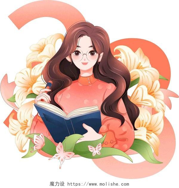 手绘三八妇女节女神节唯美励志女性教师插画元素素材